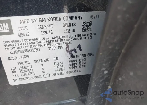 2021 Chevrolet Trailblazer Fwd Activ z USA, uszkodzony, nr VIN KL79MVSLXMB150351